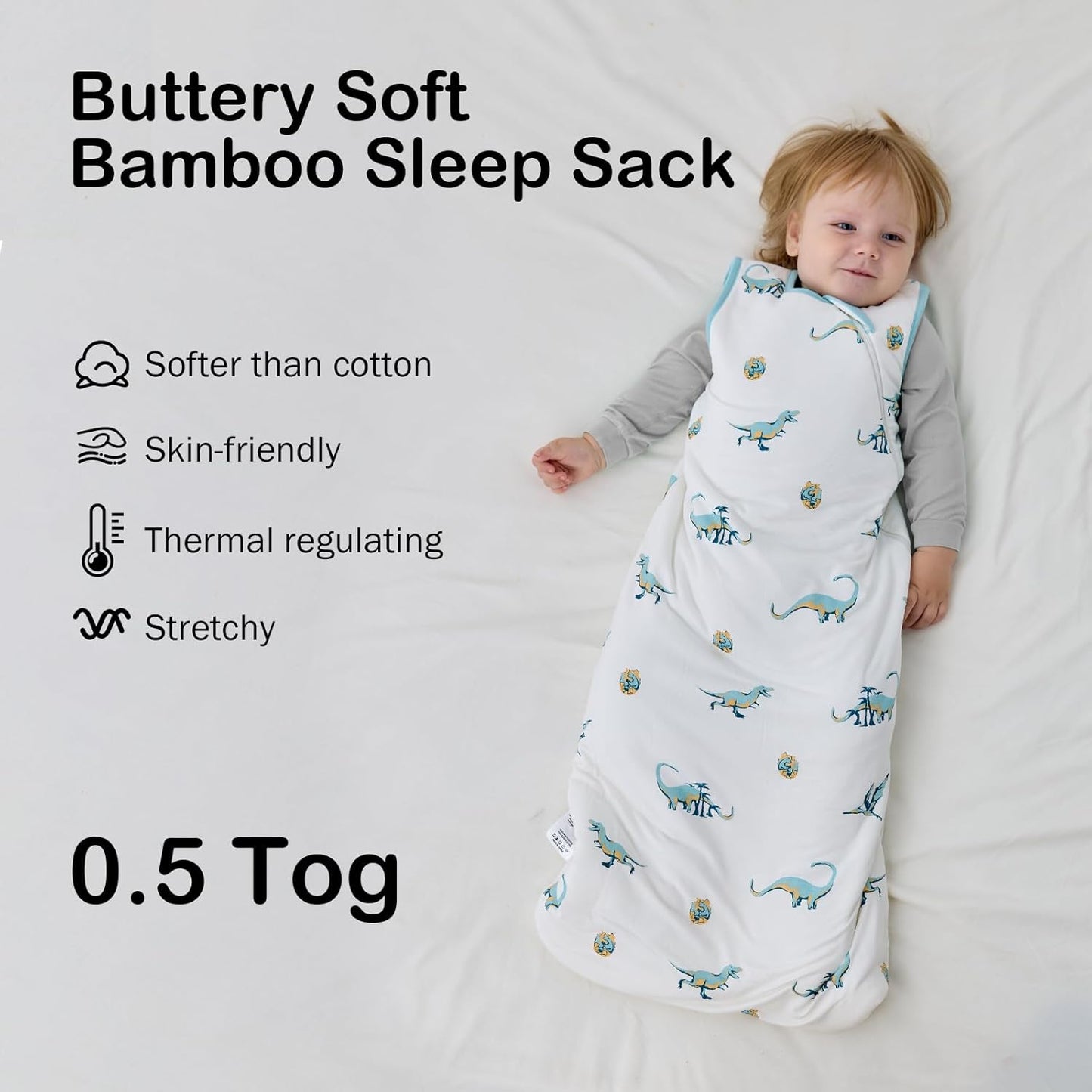 BubblePanda Rayon Made from Bamboo Sleep Sack 12-18 Months 0.5 Tog Soft Lightweight Toddler Sleep Sack 1t for Babies 2-Way Zipper Wearable Blanket Baby 12 Months