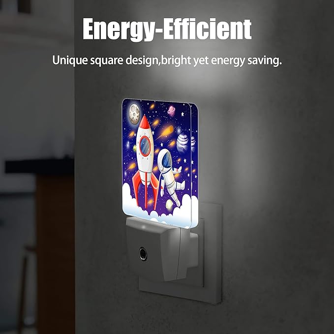 Universe Astronaut Rocket Galaxy Night Light, Dusk to Dawn Smart Sensor Nightlight for Bedroom Bathroom Kitchen Hallway Stairs Hallway, Plug-in, Energy Efficient Decor Desk Lamp Gifts