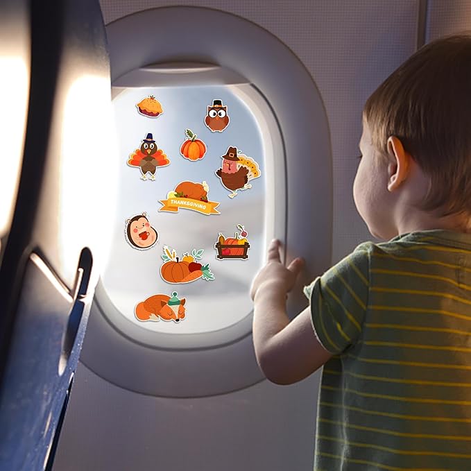 Window Clings Stickers for Kids Window Gel Clings Decals Thick Gel Clings Toddlers and Adults Classroom Home Nursery Airplane Birthday Party Supplies (Fall)