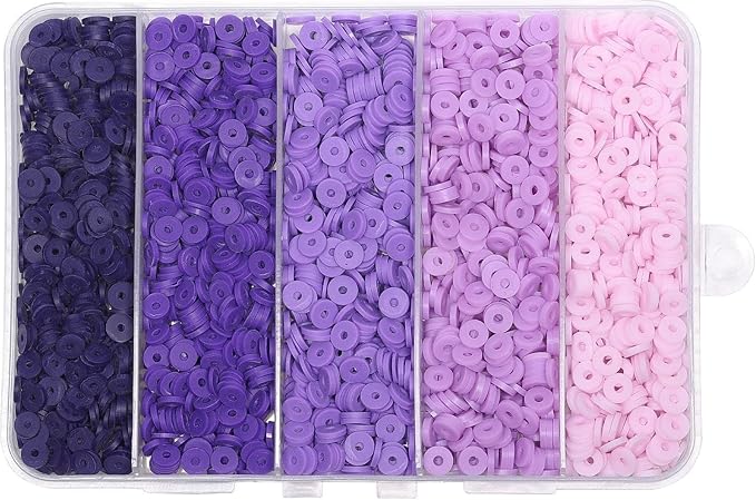 4000pcs Purple Clay Beads for Bracelets Making 6mm Heishi Beads Polymer Flat Round Disc Clay for Jewelry Making Purple Bead Crafts