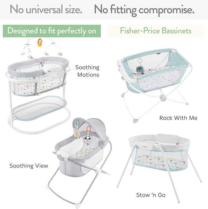 Bassinet Fitted Sheets for Fisher Price Bassinet Soothing Motions, Stow and Go, Rock with Me and Soothing View Bassinet – Snuggly Soft 100% Jersey Cotton – 2 Pack