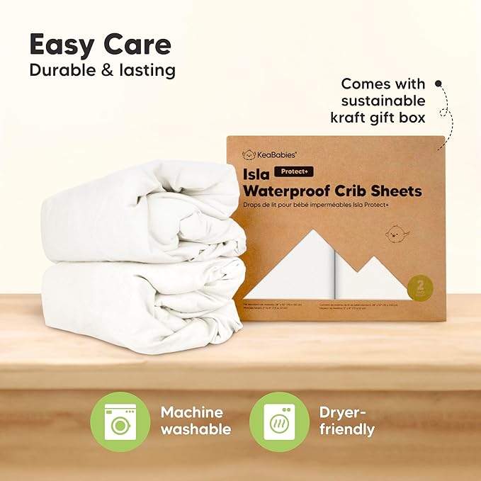 2-Pack Waterproof Baby Crib Sheets for Boys, Girls - 52x28 Viscose Derived from Bamboo Toddler Bed Sheet Neutral, Fitted Crib Mattress Protector Cover for Baby Bedding, Soft & Gentle (Soft White)