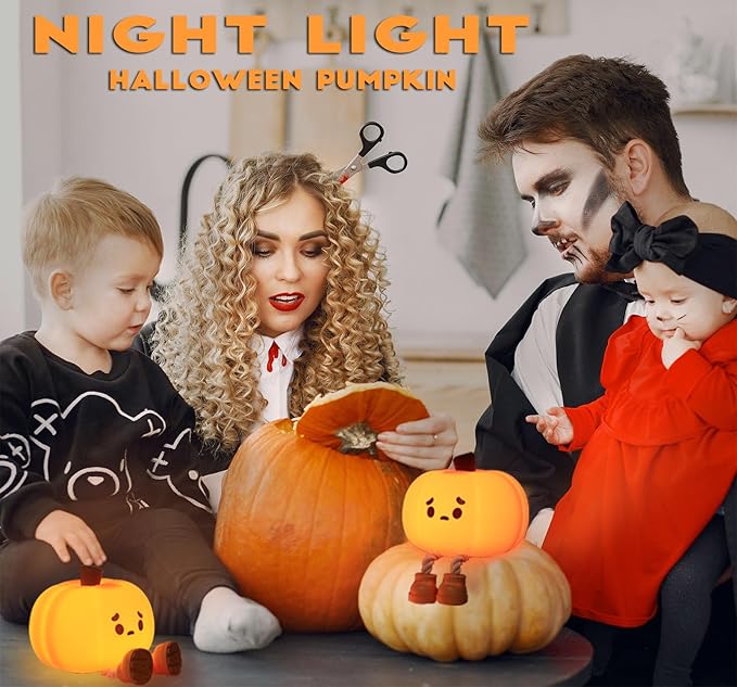 DREAMING MY DREAM Cute Pumpkin Lamp,Halloween Decor Night Light Silicone LED Lamp Rechargeable Bedside Touch Lamp,Nursery Pumpkin nightlight for Kids,Breastfeeding for Baby