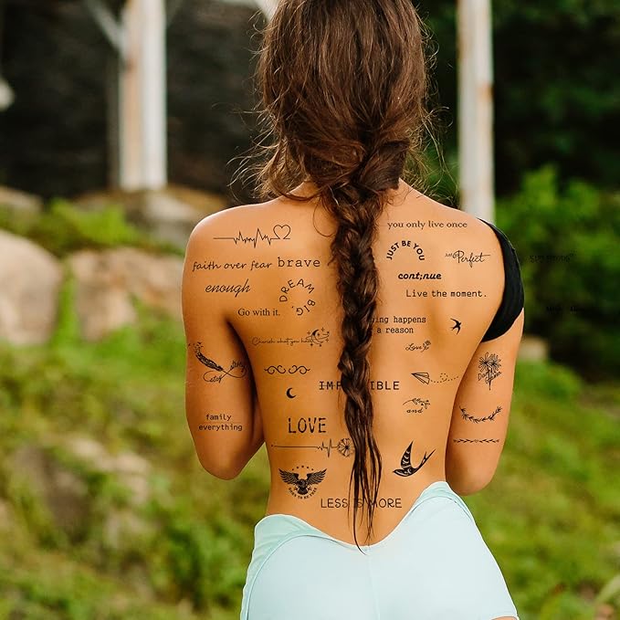 100 Sheets Realistic Temporary Tattoos, 240+ Pcs Multicolor Modern Floral & Inspirational Words Tattoos, Waterproof, 3+ Kids