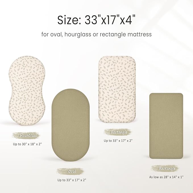 lulumoon Muslin Bassinet Sheets Baby: Cotton Bassinet Sheets Fitted for Boys and Girls - Bassinet Mattress Sheets for Oval Rectangle or Hourglass