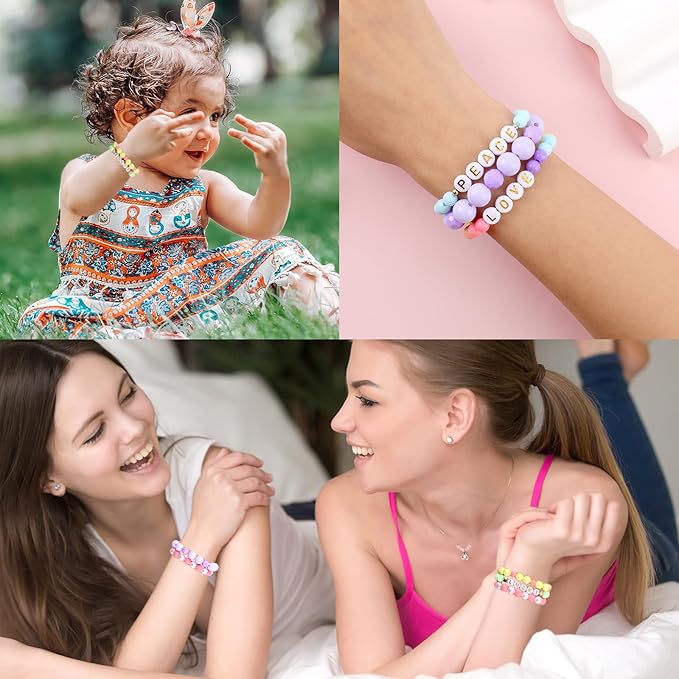 Candy Color Acrylic Beads Kit Pastel Round Beads Assorted Plastic Bead Kit Letter Pearl Colorful Elastic String CCB Cute Loose Spacer Bulk for Bracelets Necklace Jewelry Making DIY Crafts