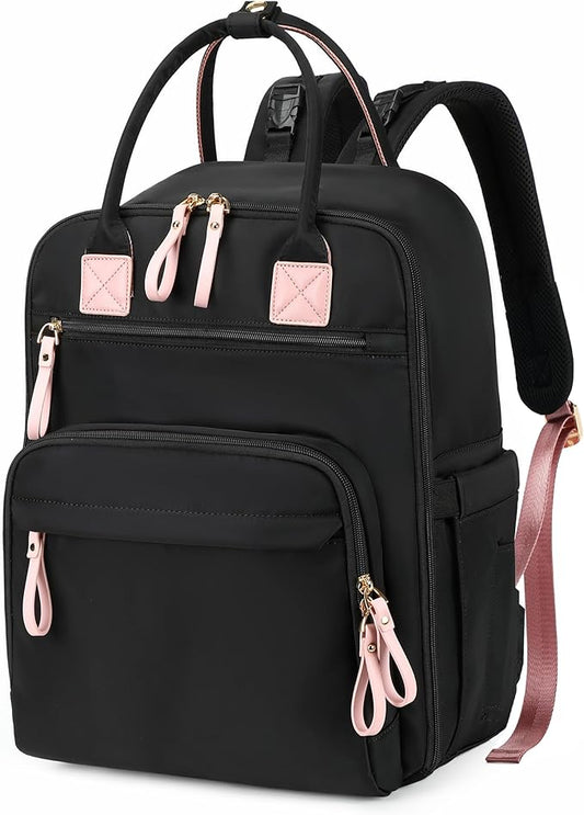 18 Pockets Large Diaper Bag Backpack with Waterproof Pockets and Stroller Buckle, Convertible Baby Bag (Black, Large)