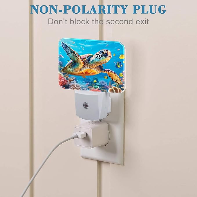 Sea Turtles in Underwater World Night Light for Kids Girls Boys, Turtles LED Night Light Plug into Wall with Dusk to Dawn Sensor for Bedroom, Hallway, Kitchen, Bathroom, Stairs Decor