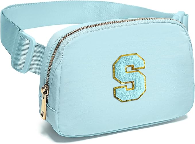 Gitus Gifts for 8 9 10 11 12 Year Old Girls Belt Bag Fanny Pack Crossbody Bags with Initial Letter Patch Cute Stuff Birthday Gifts for Teen Girls Women Personalized Trend Stuff (Icing Blue-S)