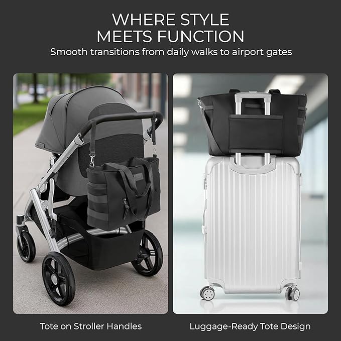 A + S Luxxe Diaper Bag Tote – Stylish, Large Baby Bag with Stroller Straps, Insulated Pockets, Changing Mat & Waterproof