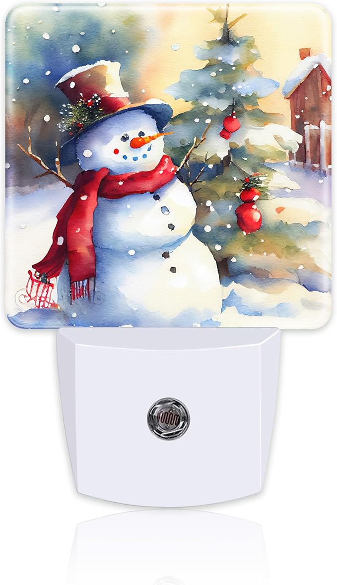 Cute Snowman with Christmas Tree Night Light Plug into Wall, Winter Holiday Snowman Dusk to Dawn Night Light Plug in,0.5w Energy Saving Sleep Friendly NightLight for Kids Boys Girls Home Decor