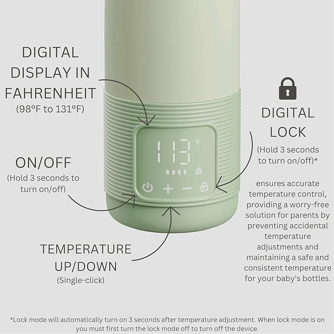Portable Bottle Warmer, Digital Display Portable Milk Warmer for Breastmilk, Temperature Control, Automatic Lock, Rechargeable Water Warmer Travel Milk Warmer for Outdoor Parks