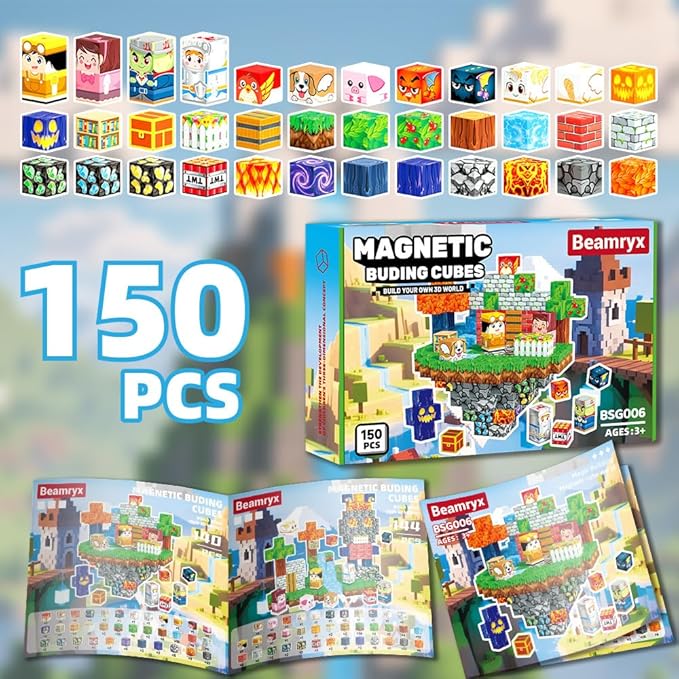 150Pcs Sky City Magnetic Building Blocks Set, Kids Sensory Toy for Toddlers STEM Learning, Stacking Magnets for Kids，0.8" Large Size