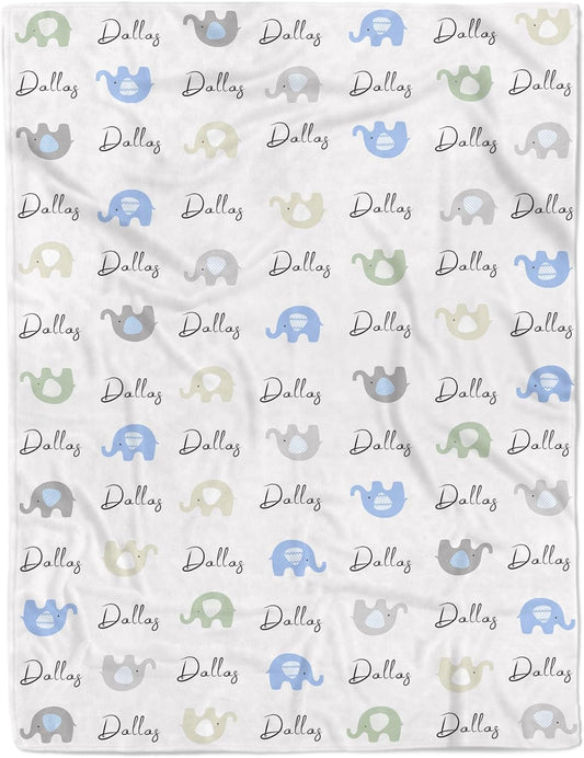 Personalized Baby Name Blanket for Boy Girl Custom Elephants Blanket for Newborn Customized Gifts for Baby Shower Birthday Christmas