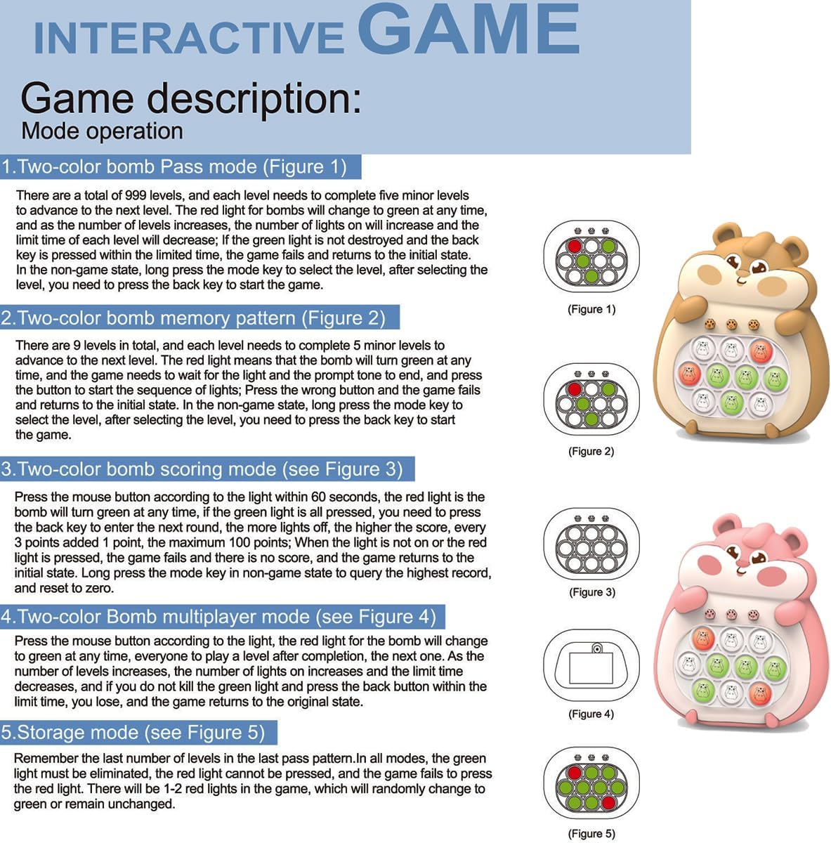 Puzzle Pop Light Up Game Fidget Travel Games /Upgrad Travel Sensory Fidget Toys Popular Handheld Games for Teenagers Anti Anxiety Autism Relief Birthday Party Gift (Pink Hamster)