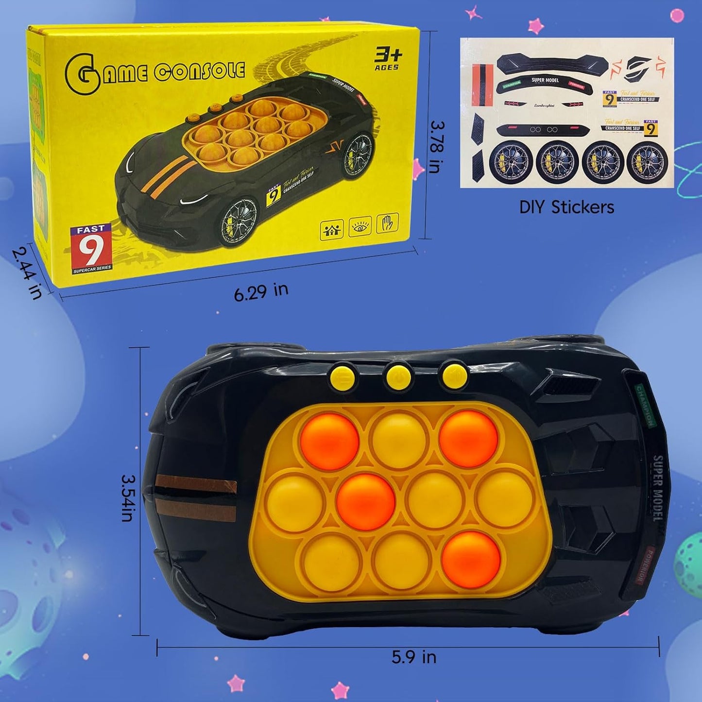 Quick Push Game Toys for Kids, Pop Fidget Toys Handheld Game for Children, Pop Fidget Sensory Toys, Push Bubble Light up Puzzle Game for Autistic Children,Gifts for Boy and Girl 3-12 (Black)