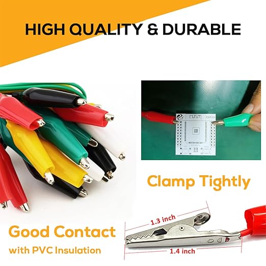 120PCS Premium Alligator Clips Electrical, 5 Colors Test Probes & Leads, Crocodile Jumper Wires with Dual Ended Insulators Cable for Electric Circuit Connection, Multimeter, Electronic Experiments