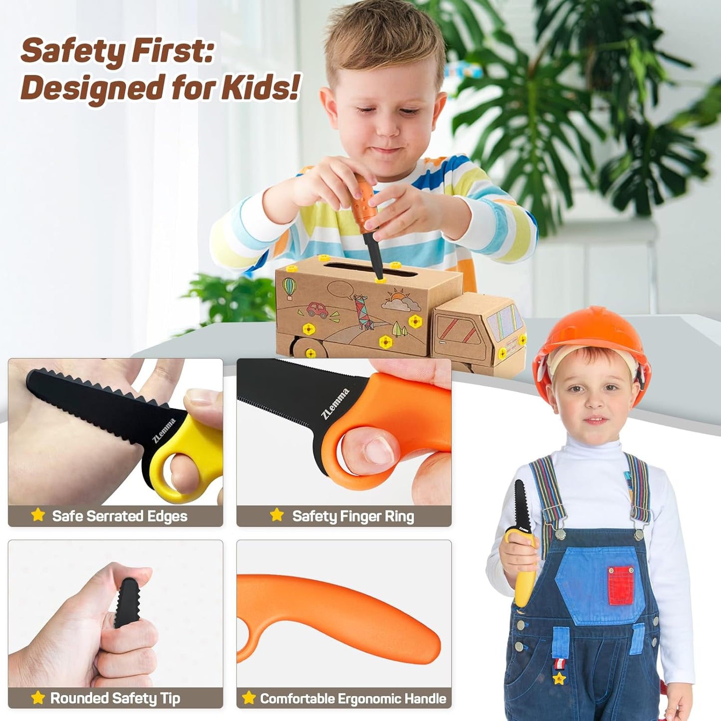 Cardboard Construction Kit - 425 PCS Kids Building Set with Safe Serrated Cutter, Crease Roller, Screws & Nuts, STEM Upcycled Tool for DIY Cardboard Projects, Engineering & Creativity