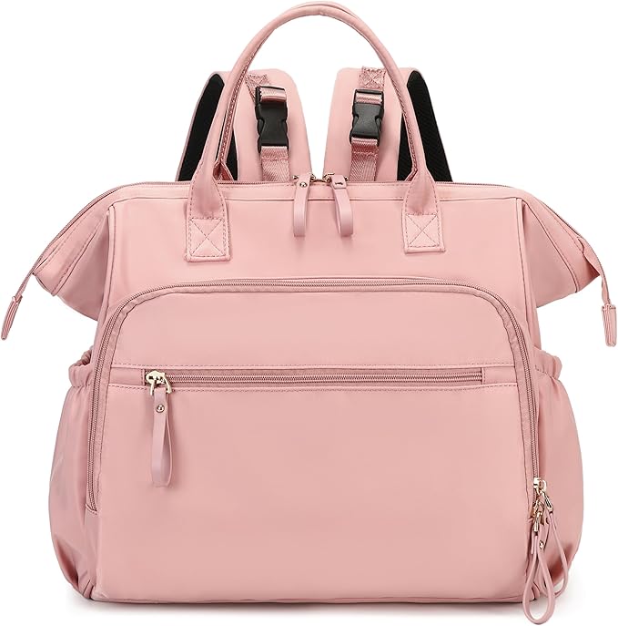 Convertible Diaper Bag Tote, Wide Open Top 14 Pockets Stylish Baby Diaper Bag with Stroller Buckle, Water-resistant (Pink, Large)