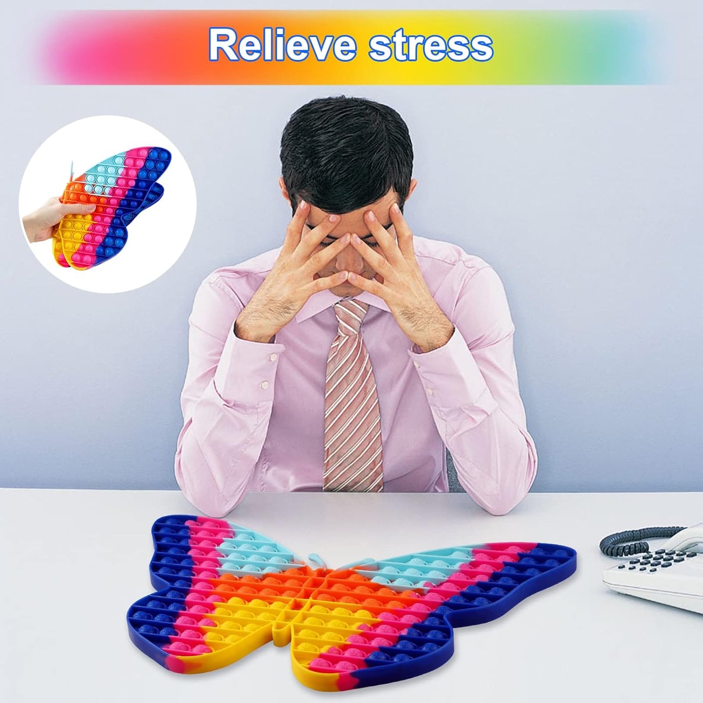 Pop Fidget Sensory Toys, Big Size Jumbo Butterfly Pop Toys 188 Bubbles Push it Bubble Toy Cute Colourful Game Anxiety Stress Reliever Silicone Squeeze toy Pop Sound for Girls Kids Adults Gifts-Blue