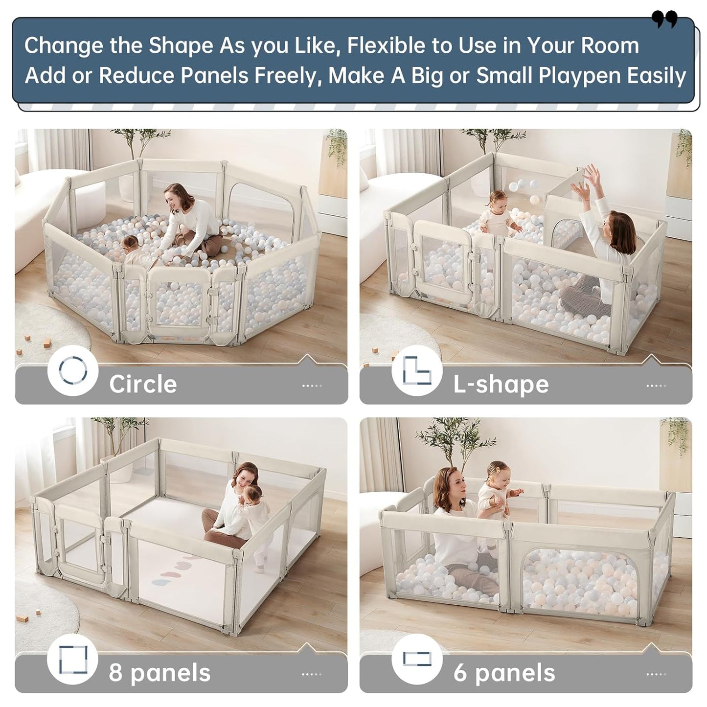 Baby Playpen,Large Play Pen for Babies and Toddlers with Door 79x71 Inch, Adjustable Playpen Non-Slip Suction Cups Base Safe and Sturdy, Indoor Outdoor Playard,Black