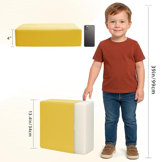 Toddler Booster Seat for Dining Table, 2 Elastic Seat Belts, Anti Scratch PU Skin-Friendly, Waterproof, Anti-Wrinkle, Detachable Non-Slip Bottom - Yellow