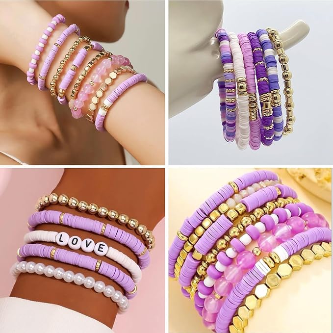 4000pcs Purple Clay Beads for Bracelets Making 6mm Heishi Beads Polymer Flat Round Disc Clay for Jewelry Making Purple Bead Crafts