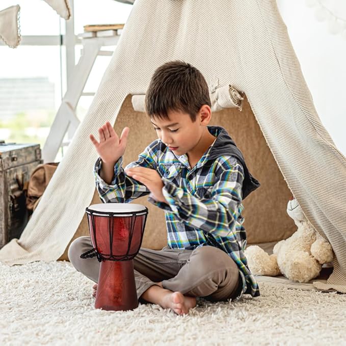 ArtCreativity 8 Inch Mini Wooden Toy Drum for Kids - Rustic Brown Wood Djembe - Fun Musical Instrument Baby Drum Toy - Gift Idea, Birthday Party Favor for Boys, Girls, Toddler and Baby