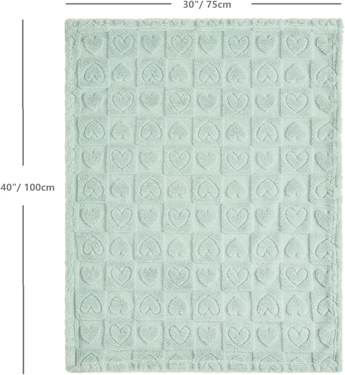 CREVENT 30"X40" Cozy Soft Warm Sherpa Baby Blanket for Girls Boys, Newborn Essentials for Infant, Baby Shower Receiving Gift - Green Heart 75X100cm + Gift Bag with Ribbon