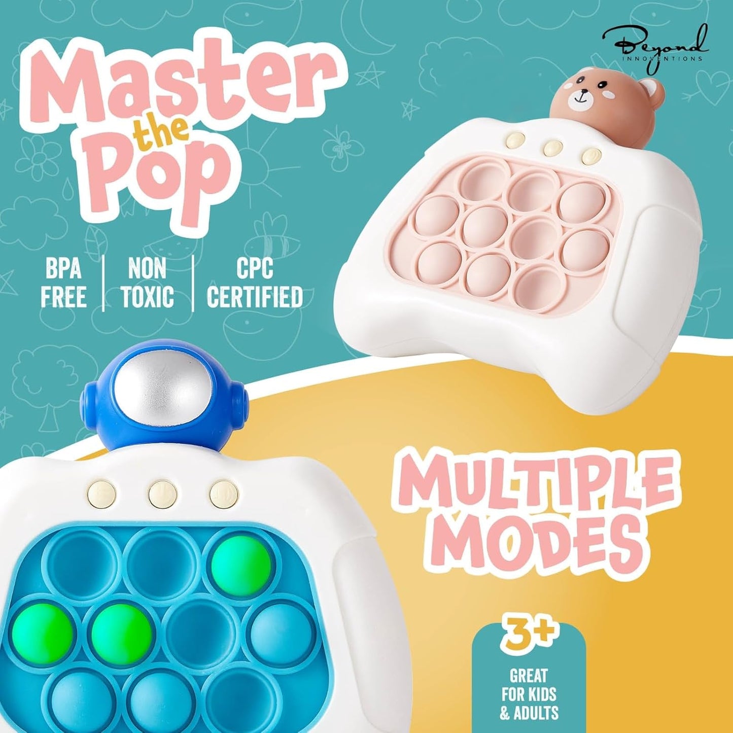 Fast Push Game | Pop It Game Light Up Fidget Toy | The Fidget Game | Quick Push Bubble Game for Educational and Memory Growth | Speed Push Pop Game Push Game Fidget Toy (Pink Frog)