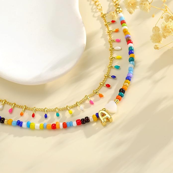 Turandoss Colorful Beaded Bracelets for Women - Trendy Boho Layered Bracelet Cute Charm Bracelets for Teen Girls Summer Gifts Jewrly