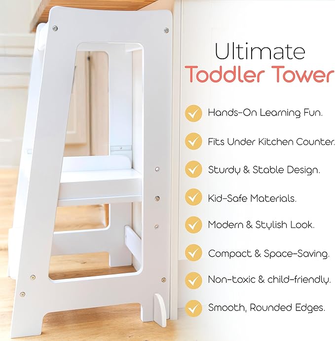 Stepup Baby Toddler Step Stool - Adjustable Height Kids Helper Step Stool, Durable, Non-Slip & Bathroom Sink, Platform for Kitchen, Toddler Tower for Exploration and Growth - White