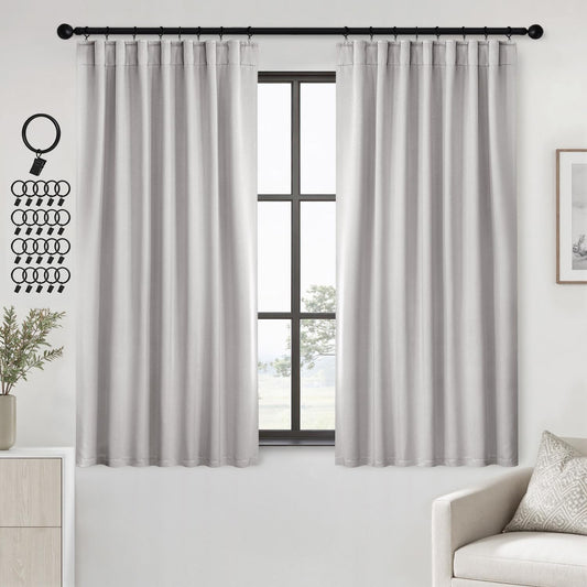 ANRODUO Back Tab Blackout Curtains for Bedroom Living Room, Rod Pocket Pinch Pleated Thermal Insulated Room Darkening Curtains 63 Inches Long 2 Panels, Greyish White, 42 x 63 Inch