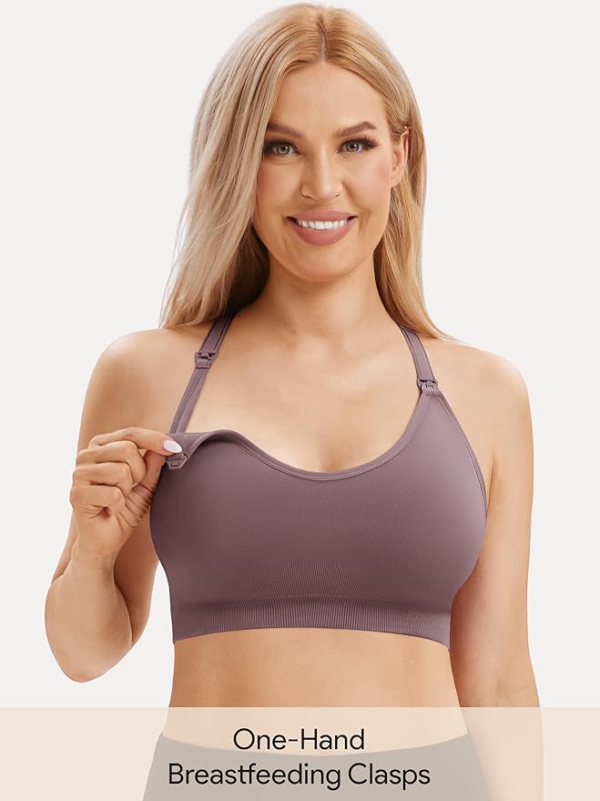 Angelhood Nursing Bras for Breastfeeding, Seamless Nursing Sports Bra Support Yoga Maternity Bras Pregnancy Sleep Bralette