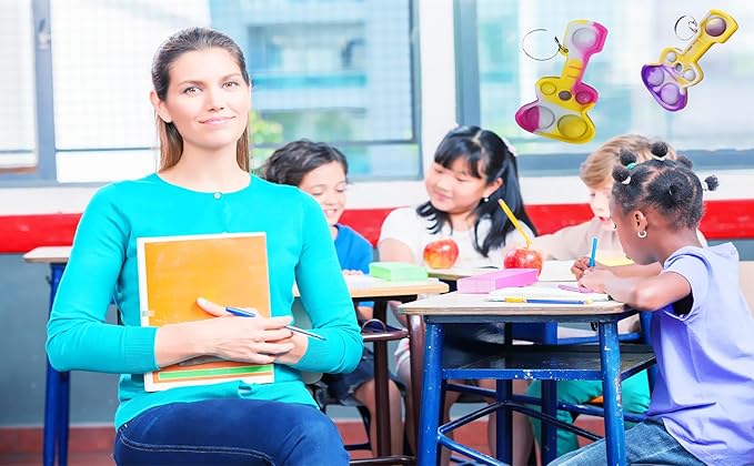 (Students Birthday Gifts and Party Favors 100 Packs Guitar Bulk Mini Pop for Adult Kids,Sensory Small Bubble Fidget Music Prize