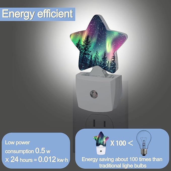 Night Light,Aurora Forest Plug into Wall with Dusk to Dawn Light Sensors,Northern Winter Aurora Warm Star Nightlights for Bedroom,Bathroom,Hallway,Kitchen Home Decor Desk Lamp