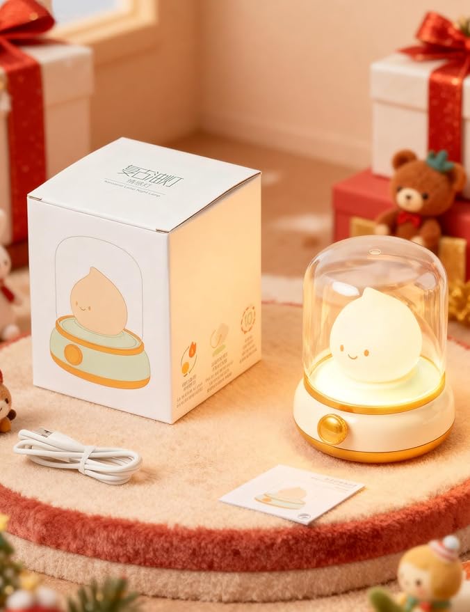 Smiley Night Light for Baby Nursery, Eye Caring Mood Lighting, Rechargeable Silicone Flame Nightlight, Cute Care Lamp Birthday Gifts for Mom, Kids, Toddler