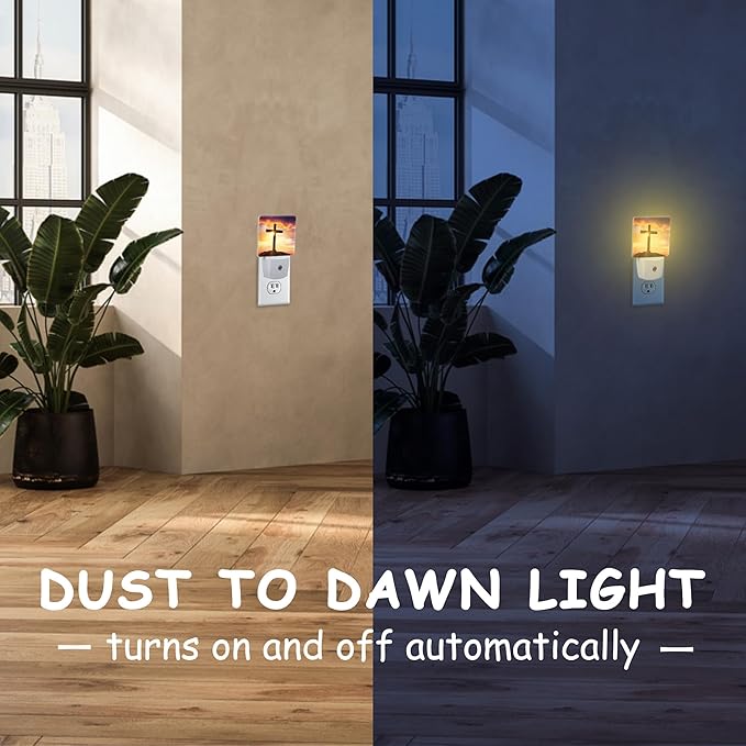 Christ Cross at Sunset Night Light for Kids Girls Boys,Crucifixion of Jesus LED Night Light Plug into Wall with Dusk to Dawn Sensor for Room Decor,Hallway,Kitchen,Bathroom,Nursery,Stairs