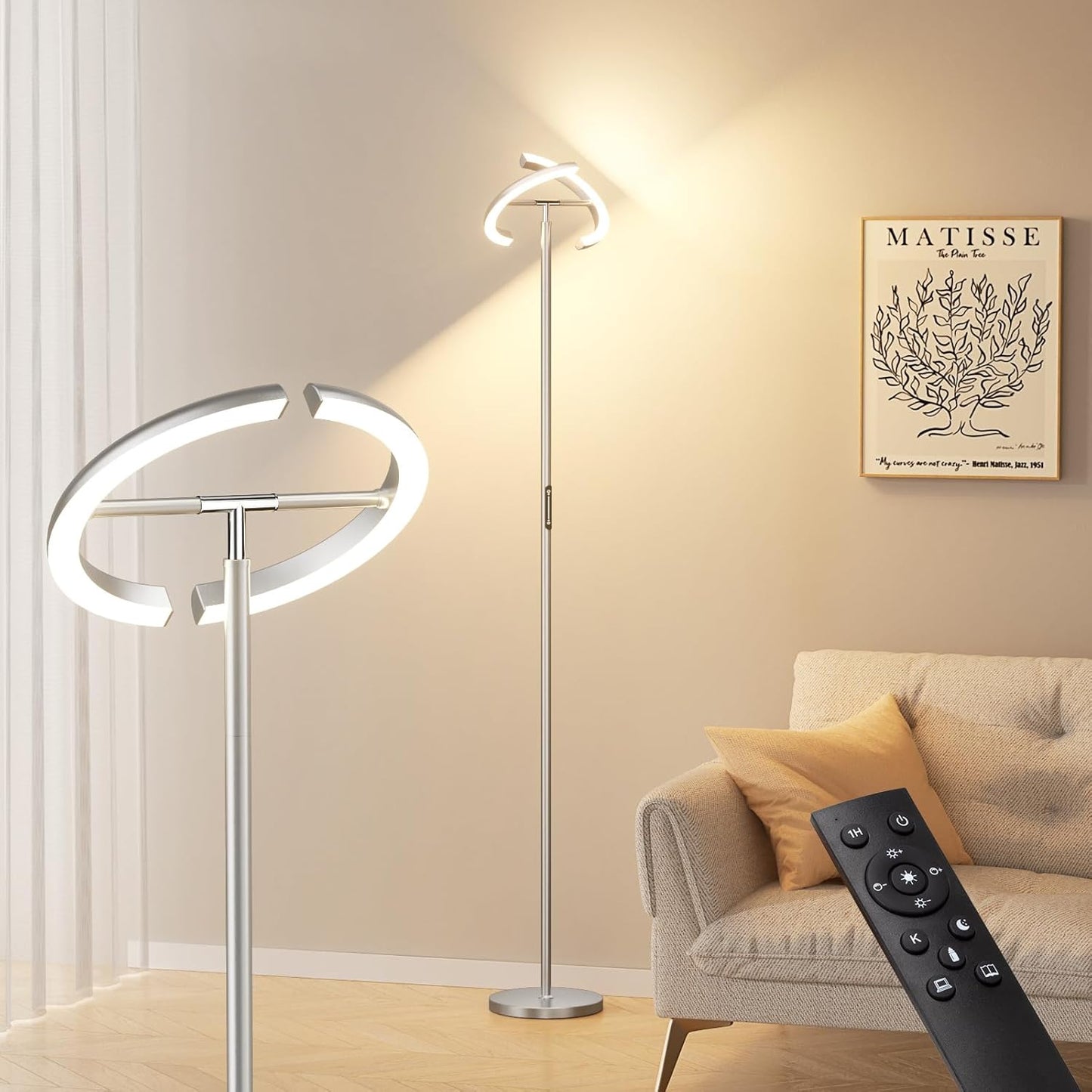 Floor Lamps for Living Room, 40W/2400LM LED Floor Lamp with Touch & Remote Control, 70" Tall Standing Lamp Stepless Dimmable, Modern Torchiere Corner Lamp for Bedroom, Office - Silver Grey