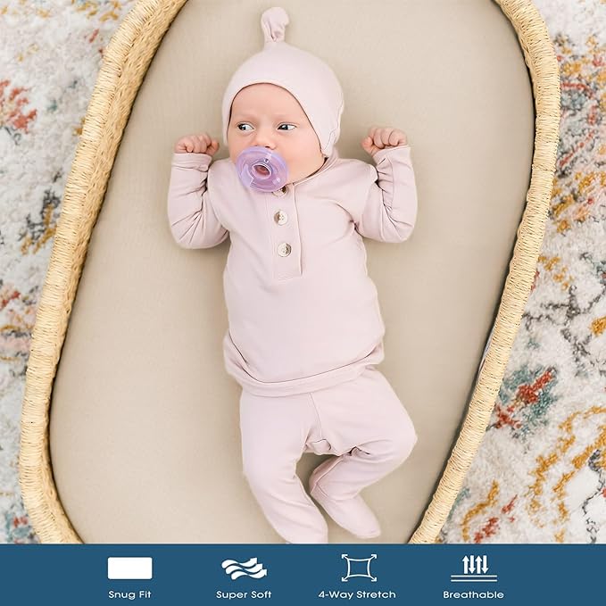 GRSSDER Stretchy Ultra Soft Fitted Bassinet Sheet 3 Pack, Universal Fit for Bassinets Baby Cradle Moses Basket Oval Rectangle Mattress Safe and Snug, Jersey Bassinet Sheets for Girls, Cream/Beige