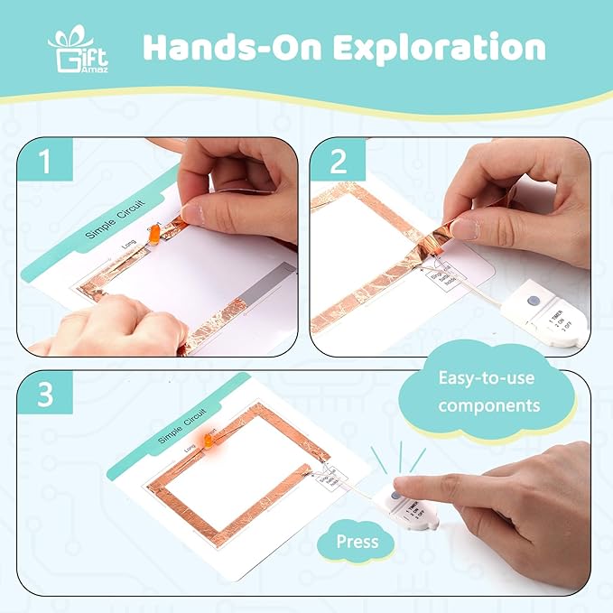 Paper Circuits Kit for Kids, STEM Electric Circuit Kit, Child-Friendly Paper Circuit Board, Led Light Diodes, Copper Foil Tape, Educational STEM Toys Science Experiments Kit for Kids 8-12