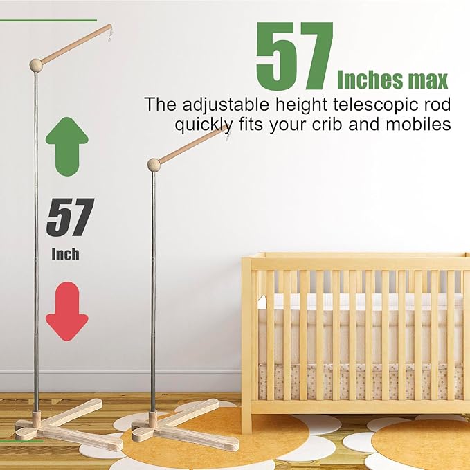 Crib Mobile Wooden Arm, Suitable for All Cribs 100% Natural Larch Hanger Nusery Decor Baby Room Safe Holder(Mobile is not Included (Standing Arm)