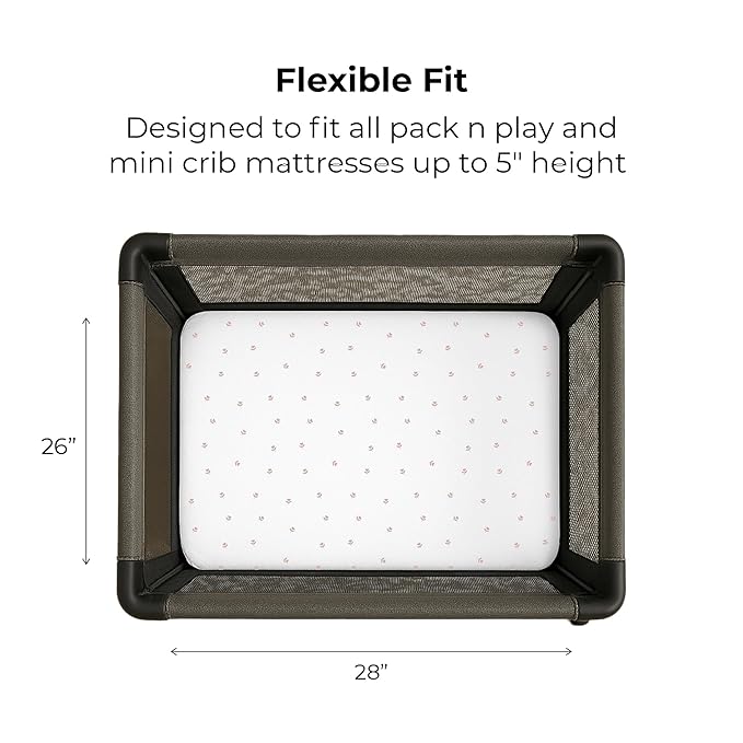 Ely’s & Co. Pack and Play Sheets, for Mini/Portable Crib, 2 Pack Fitted Playpen Play Yard Sheet Set Compatible with Graco Pack n Play, for Baby Girls, 100% Cotton, Pink Tulips and Stripes, 38”x24”x5”