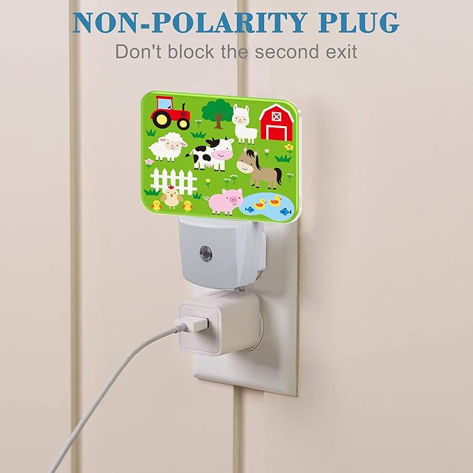 Cute Farm Animals Night Light for Kids, Cartoon Farm Animals LED Night Light Plug into Wall with Dusk to Dawn Sensor for Girls Boys Women Men Room, Hallway, Kitchen, Bathroom, Stairs Decor