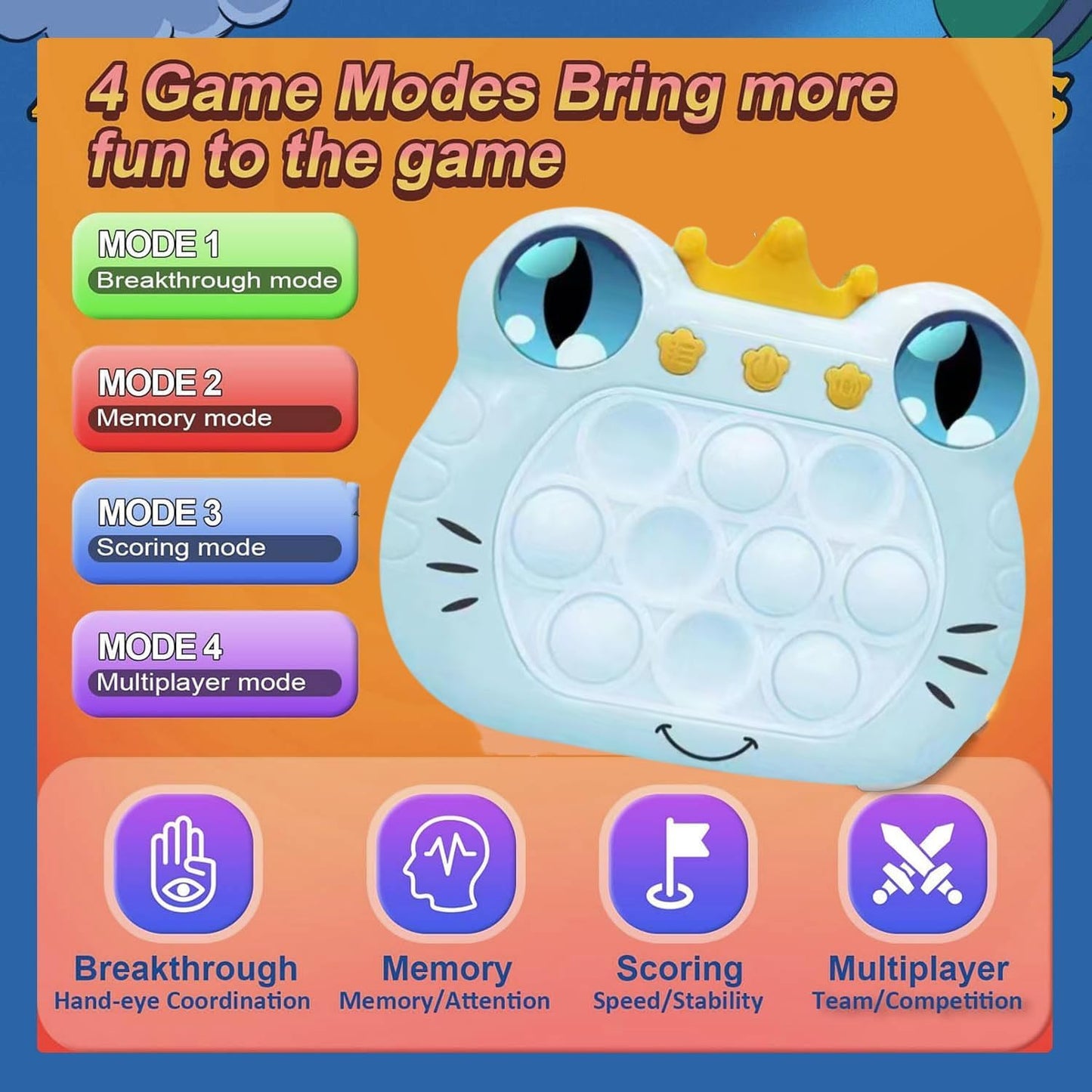 Fast Push Game,Push Game Fidget Toys,Handheld Game Console for Kids,4 Modes Games,That Exercises Reaction Ability and Improves Concentration | Gift Ideas for Kids (Frog-Blue)