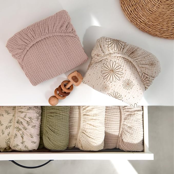 lulumoon Pack N Play Sheets Muslin: Cotton Fitted Sheets for Pack and Play Mattress - Soft Playard Sheets for Boys and Girls