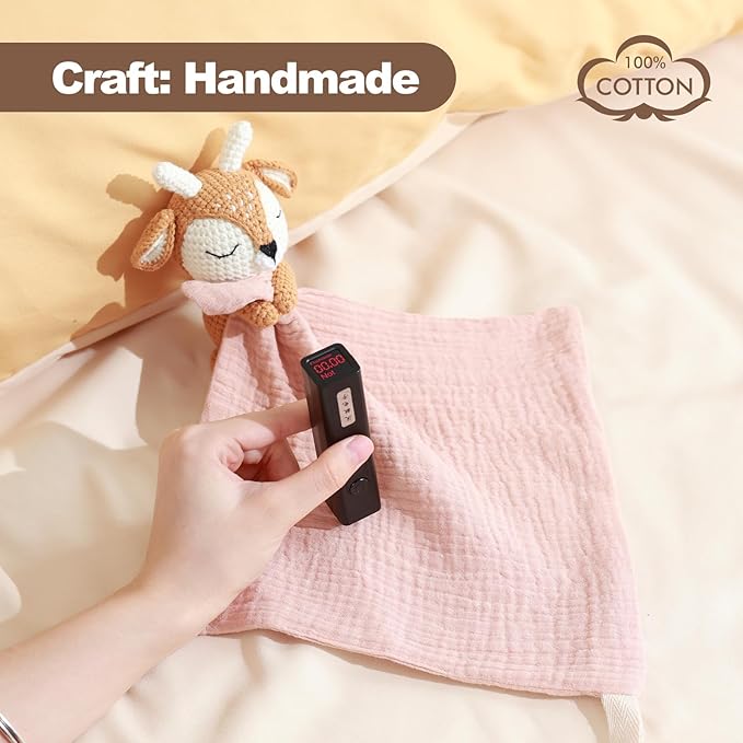 Baby Animal Plush Toys with Rattle, Baby Hand Knitted Animal Security Blankets, Soothing Toys, Gifts for Boys and Girls 12 inch