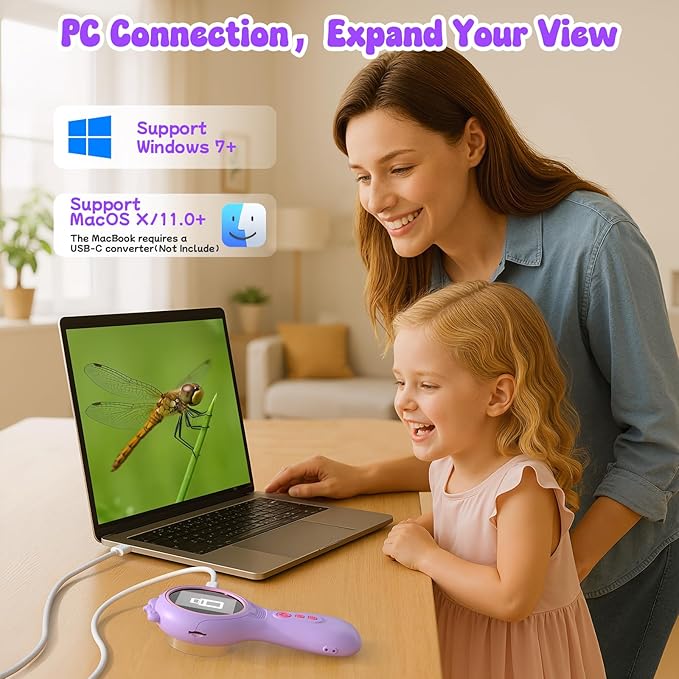 Flooyes Microscope for Kids 5-12, 5MP HD Digital Handheld Microscope with 4X Magnification, Mini Pocket Portable MicroScope Educational Science Toys Birthday Gifts for Age 4 5 6 7 8 9 10 11 Girls