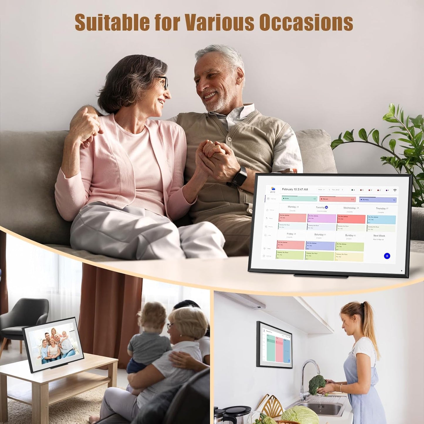 15.6 inch Wall Planner Digital Calendar Electronic Calendar Chore Chart,2025 Smart Touchscreen Full HD Interactive Display for Family Schedules,Wall/Desk Mountable for Seamless Scheduling/Organizing