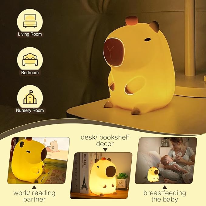 Orange Capybara Cute Night Light, LED Squishy Novelty Capybara Lamp, Food Grade Silicone Dimmable Nightlight, Boys Girls Funny Capybara Light, Light Up Capybara Gifts, Room College Décor